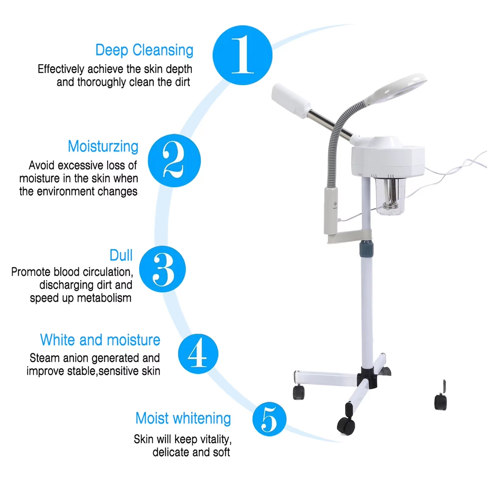 US Professional Facial Steamer 3X Magnifying Lamp Machine Spa Salon Beauty Skin Care Equipment LED Light for Salon SPA