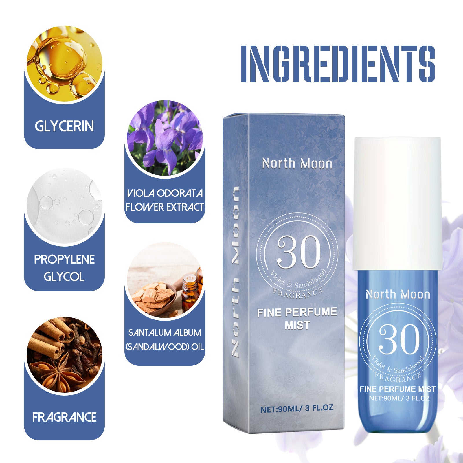 North Moon Fragrance Spray, Spray Body Splash for Women, Hair & Body Fragrance Mist, Fresh Long Duration Fragrance Spray Scent, Women'S Dating Perfume Spray