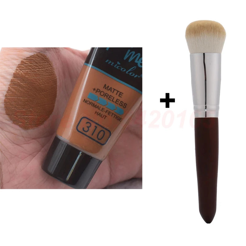Micolor Fit Me 2 in 1 Matte Black Skin 30G Poreless Powder + 30Ml Liquid Foundation Dark Skin Dedicated Foundation Cosmetic Set