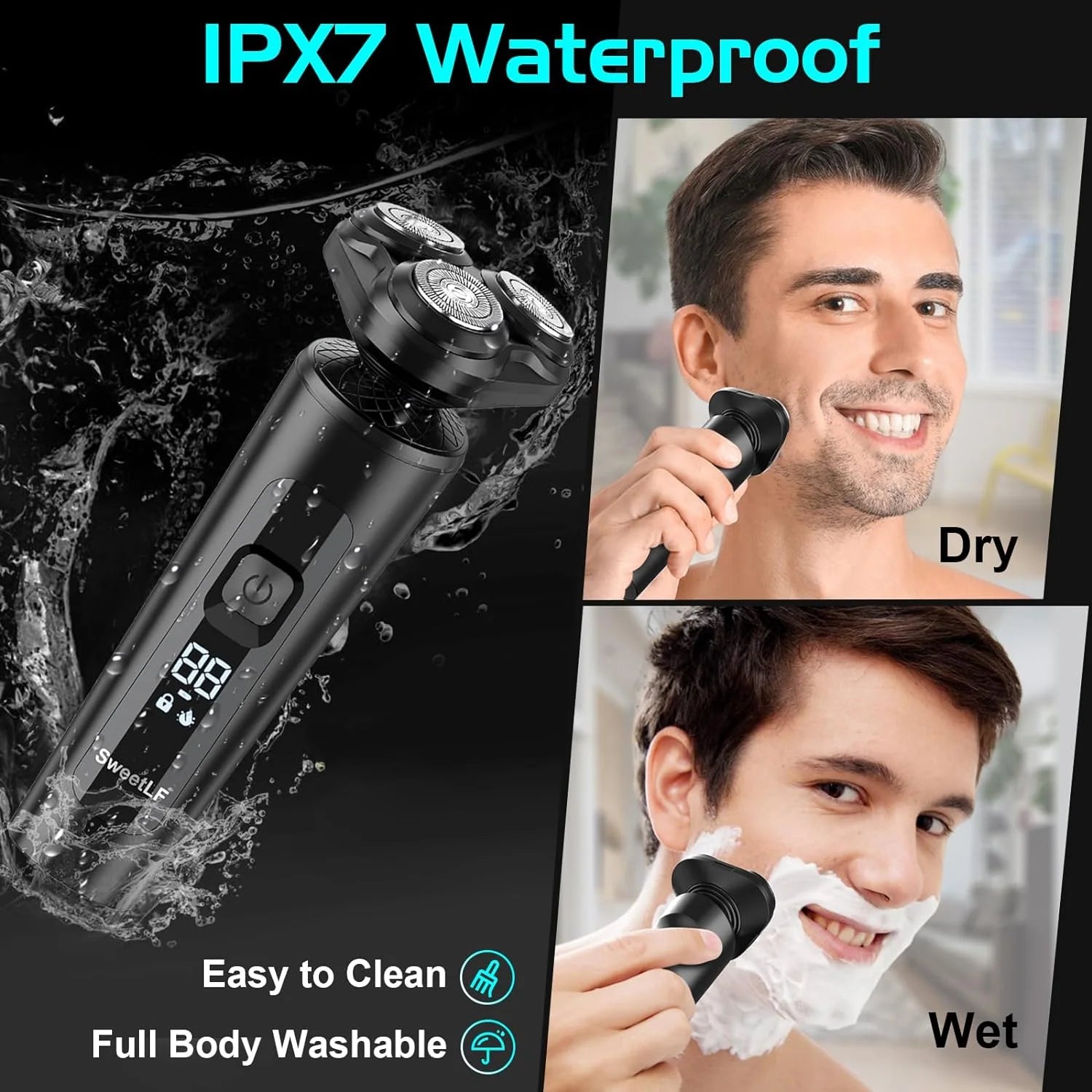 2-in-1 Electric Shaver for Men – Waterproof Beard Trimmer