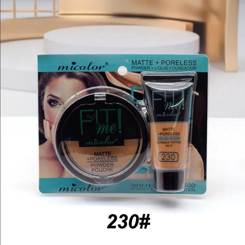 Micolor Fit Me 2 in 1 Matte Black Skin 30G Poreless Powder + 30Ml Liquid Foundation Dark Skin Dedicated Foundation Cosmetic Set