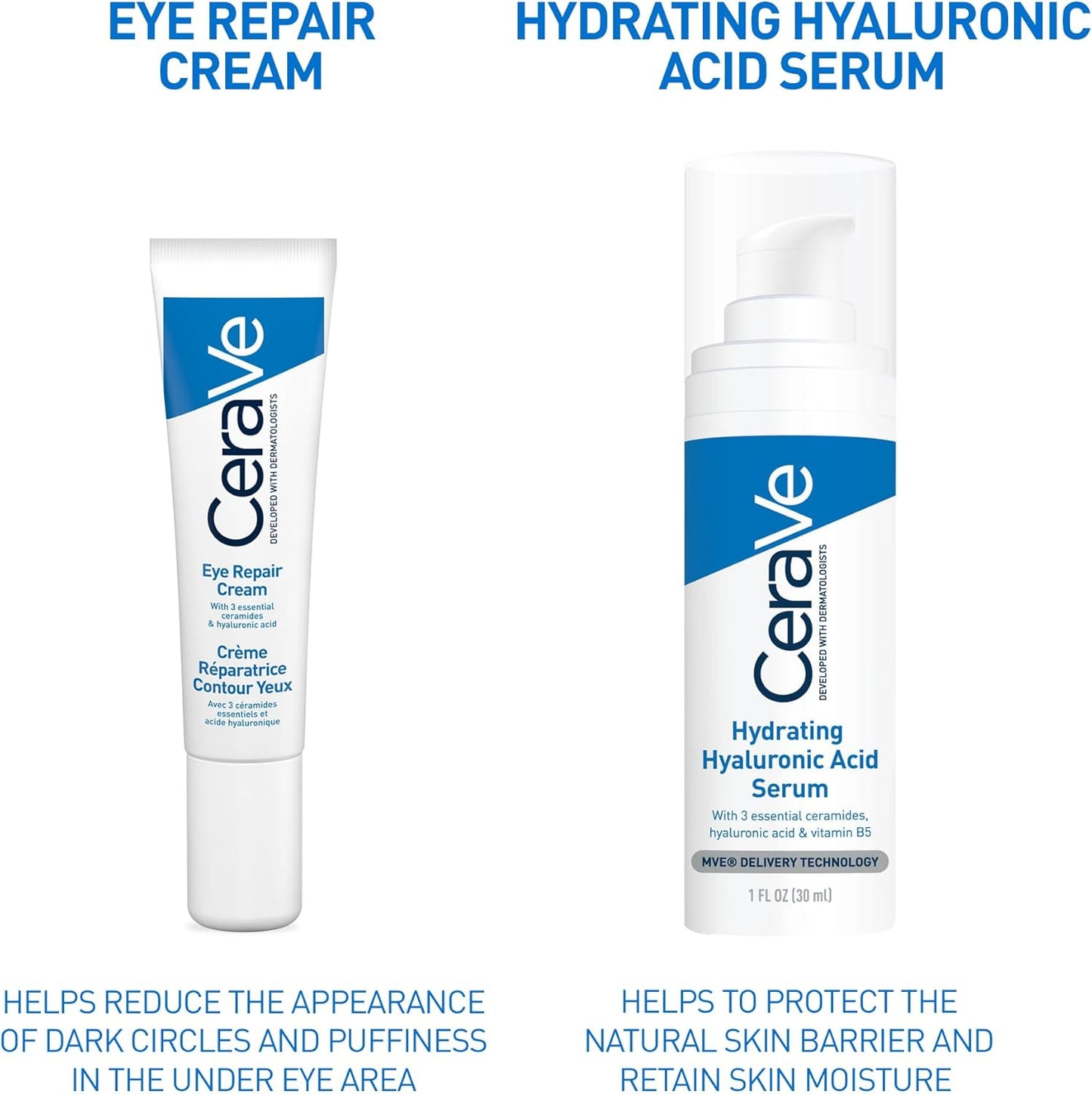 Eye Repair Cream with 3 Essential Ceramides and Hyaluronic Acid for Dark Circles & Puffiness 14Ml