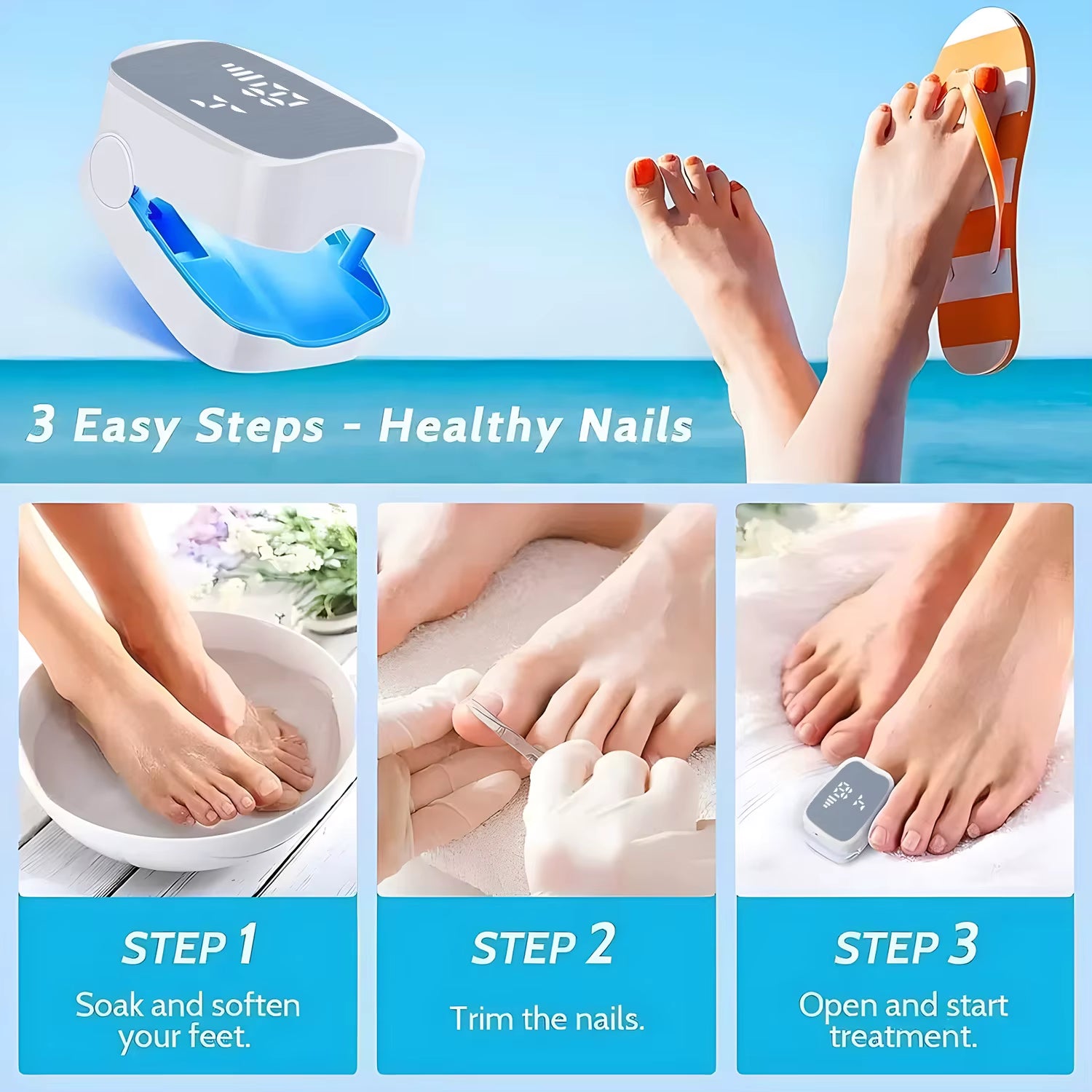 Nail Fungus Treatment LED Laser Device for Cleaning Onychomycosis USB Charge 905Nm Infrared Light 470Nm Blue Light Nail Salon