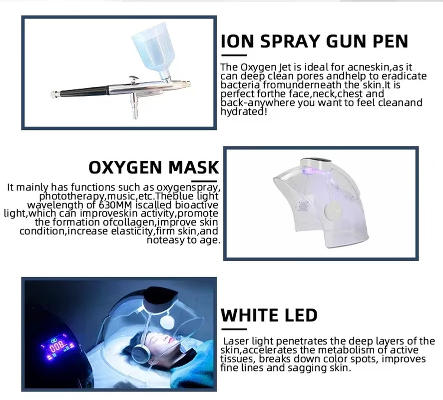 Professional Facial Mask Skin Rejuvenation Dome Face Oxygen Jet Machine Microdermabrasion Salon Spa Equipment