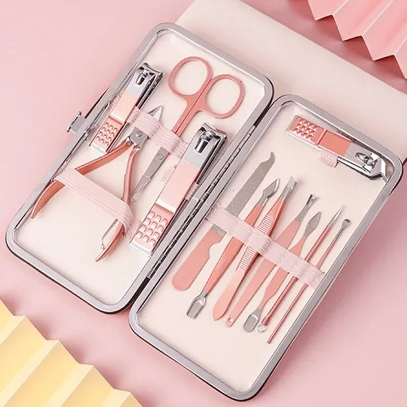 18/16/12/10/7 Pcs Rose Gold Nail Clipper Set Stainless Steel Nail Scissors Tweezer Foot Hand Care Tools Foot Care Feet