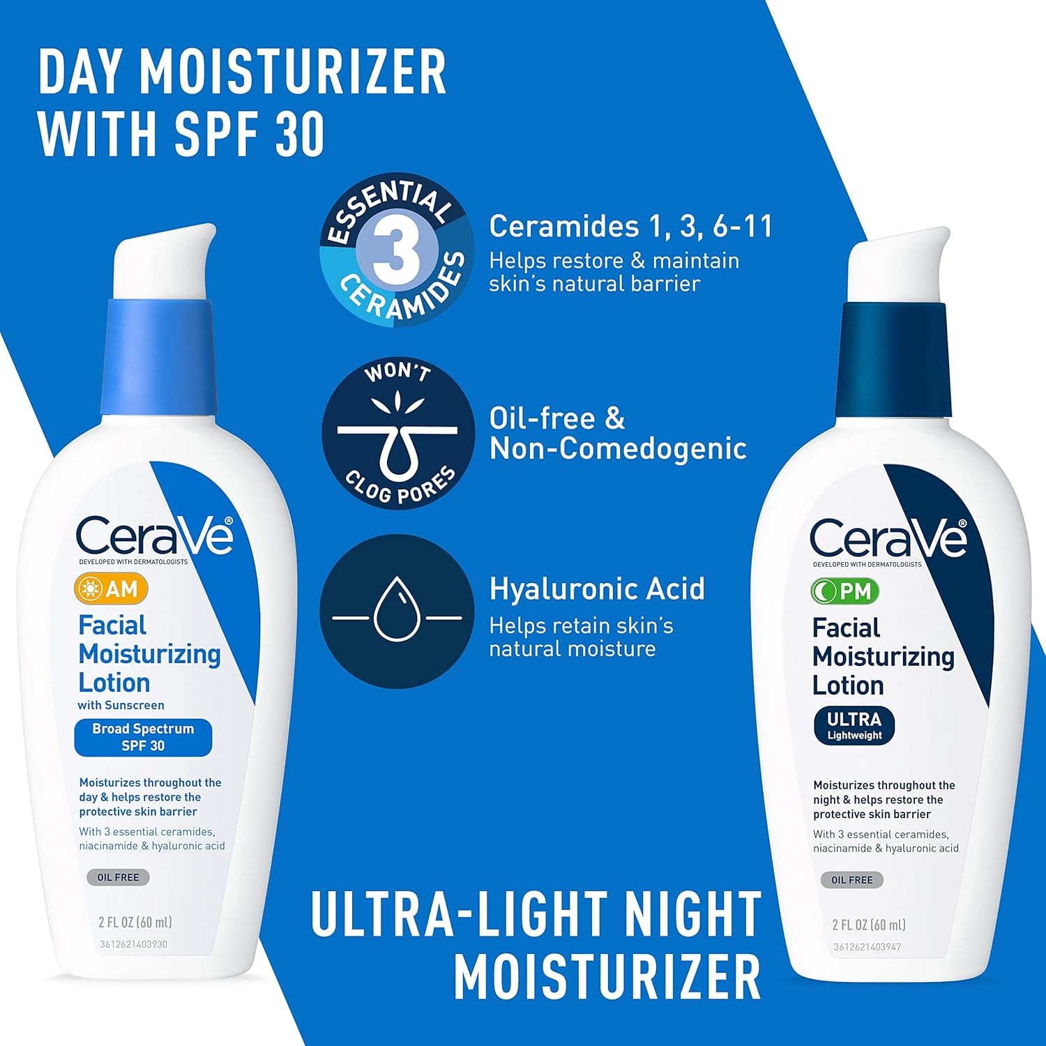 CeraVe Comprehensive Acne Skin Care Set: Foaming Cream Cleanser (5 oz), Resurfacing Retinol Serum (1 oz), AM Facial Moisturizing Lotion with SPF 30 (2 oz), PM Facial Moisturizing Lotion (2 oz)