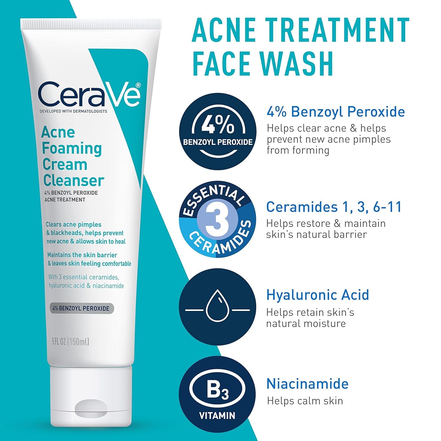 CeraVe Comprehensive Acne Skin Care Set: Foaming Cream Cleanser (5 oz), Resurfacing Retinol Serum (1 oz), AM Facial Moisturizing Lotion with SPF 30 (2 oz), PM Facial Moisturizing Lotion (2 oz)