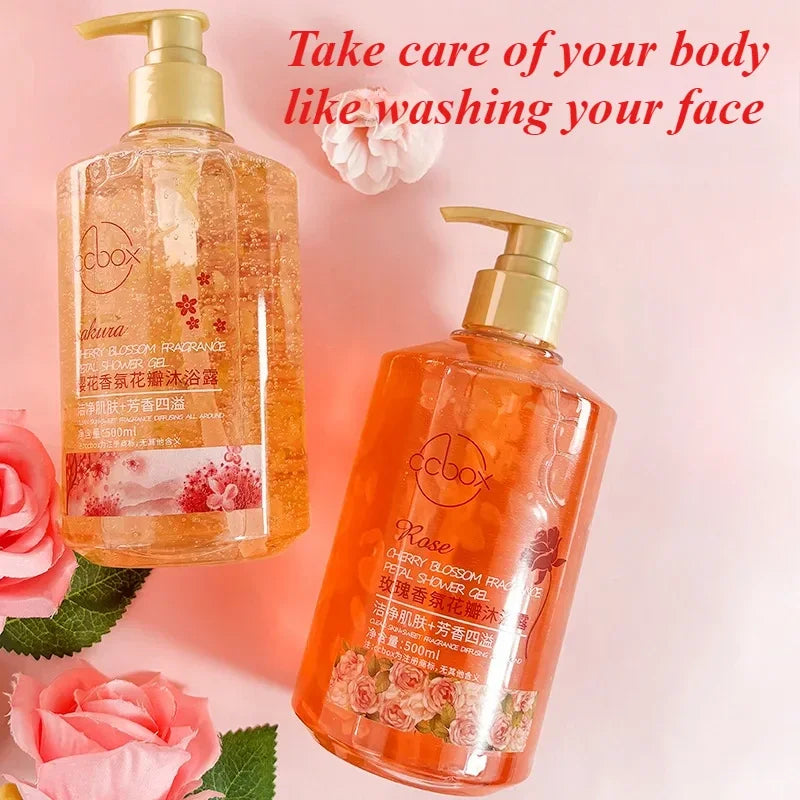 500Ml Petal Cherry Blossom Rose Fragrance Petal Body Wash Fragrance Lasting Fragrance Moisturizing Body Cleansers