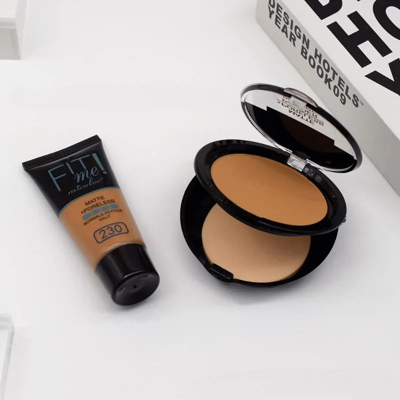 Micolor Fit Me 2 in 1 Matte Black Skin 30G Poreless Powder + 30Ml Liquid Foundation Dark Skin Dedicated Foundation Cosmetic Set