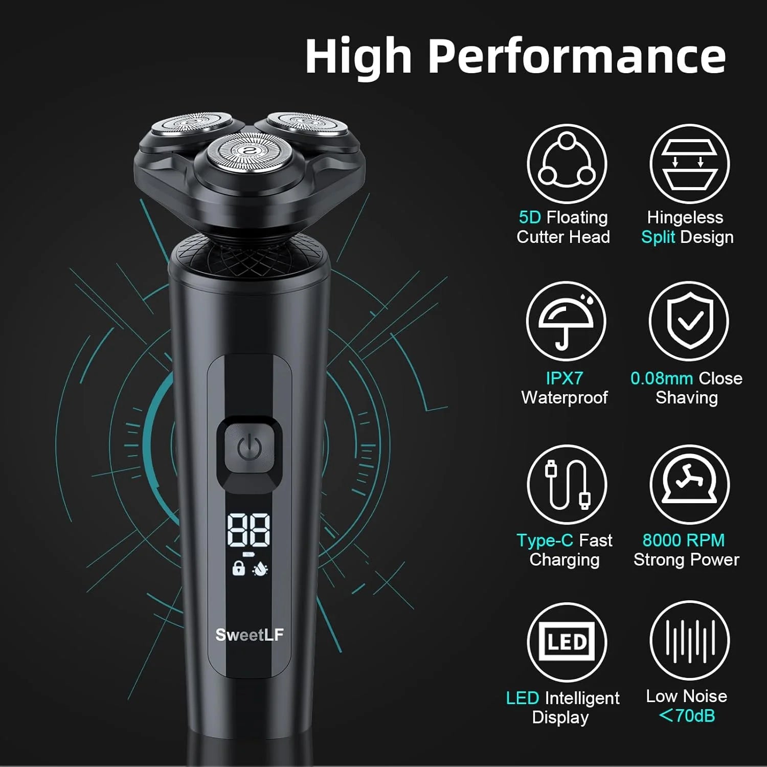 2-in-1 Electric Shaver for Men – Waterproof Beard Trimmer